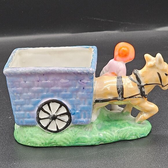 Vintage Hand-Painted ceramic Donkey-Drawn Cart Ceramic Planter made in Japan - Picture 3 of 9